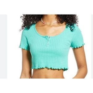 NWT BP Mint Green Scalloped Henley Crop Top XL